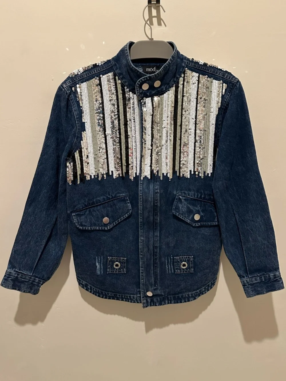 Mod x Women’s Dark Blue Multi-color Sequin Denim Jacket. Size Small - Picture 3 of 8